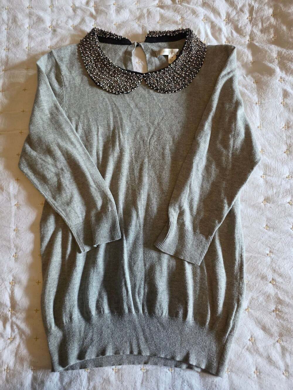 Lauren Conrad Gray Embellished Bead Peter Pan‎ Collar Sweater